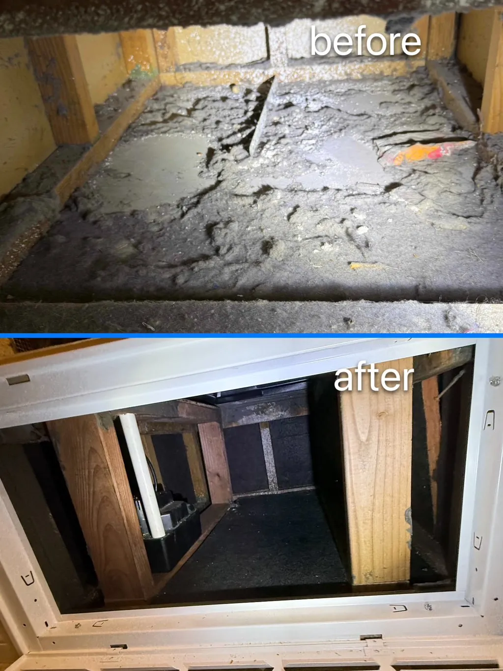 Before and after: clogged ductwork cleaned and restored