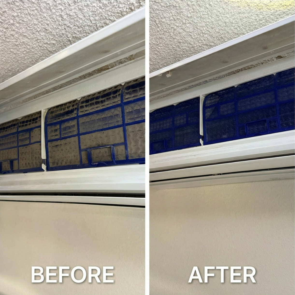 Before and after: clogged mini-split AC filter cleaned